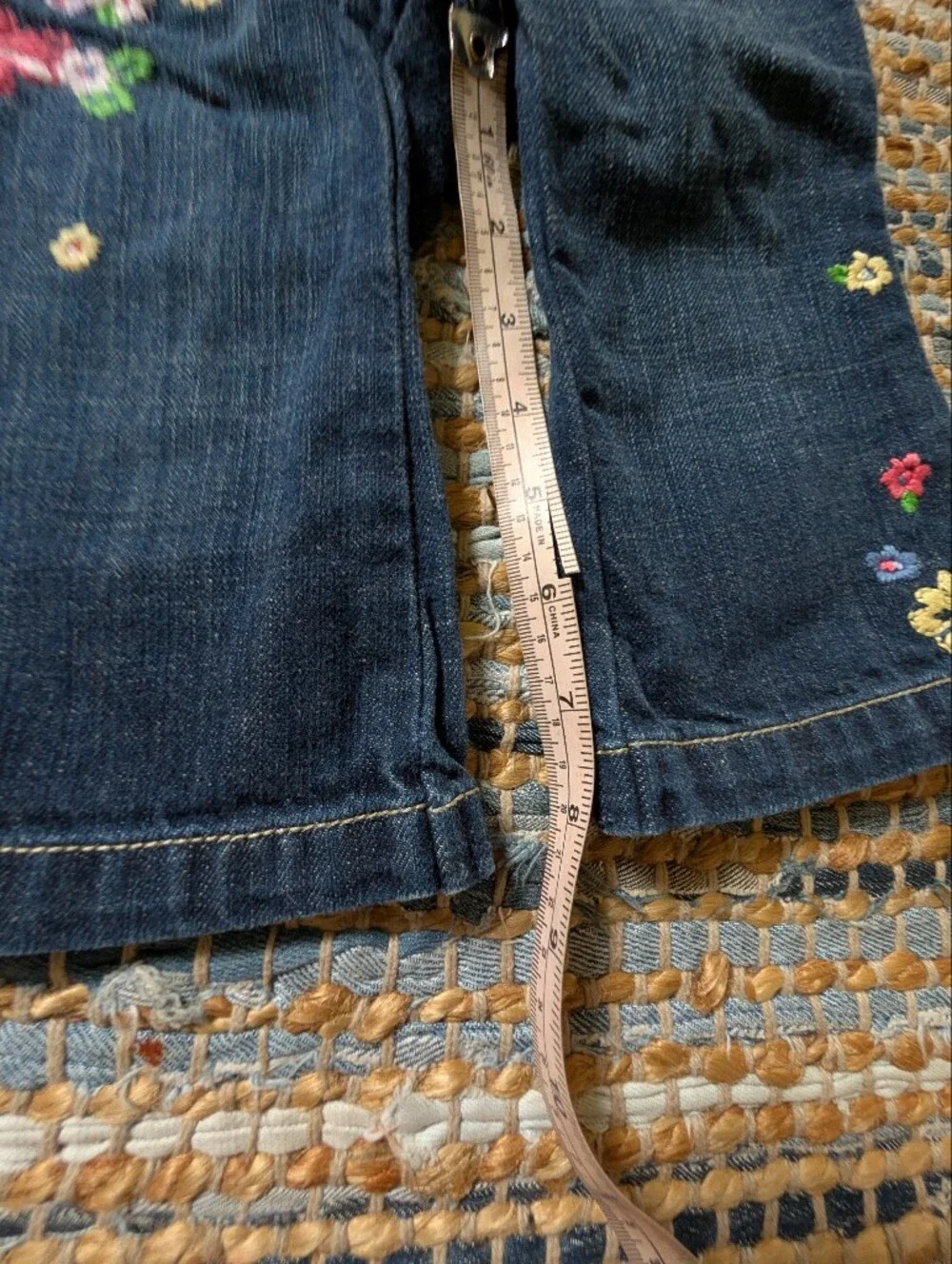 Vtg Gap Toddler Jeans 12-18M Floral Embroidered Flare Boho Y2K Dark Wash